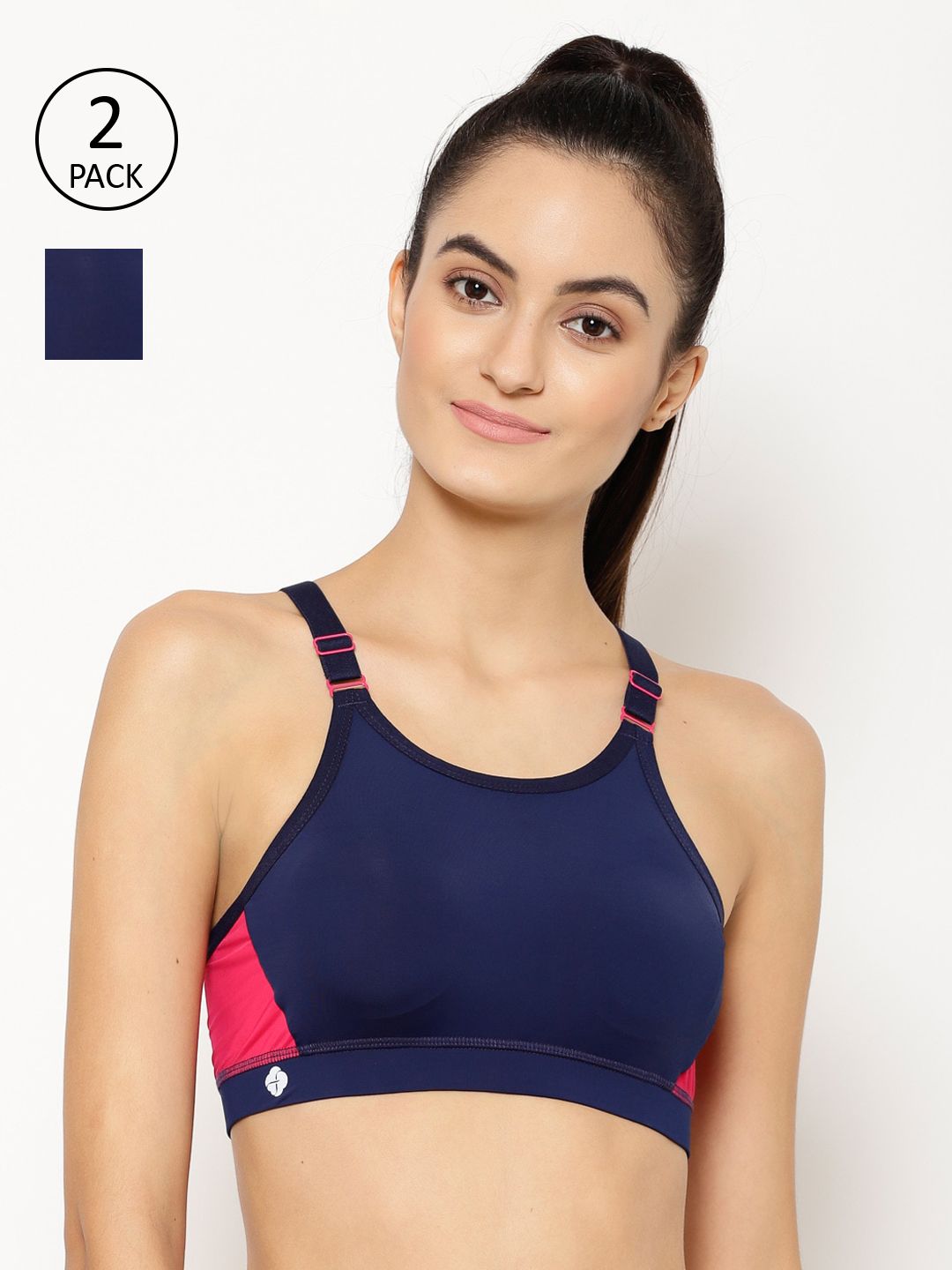 Floret Pack Of 2 Navy Blue & Pink Solid Workout Bra-T3067 Price in India