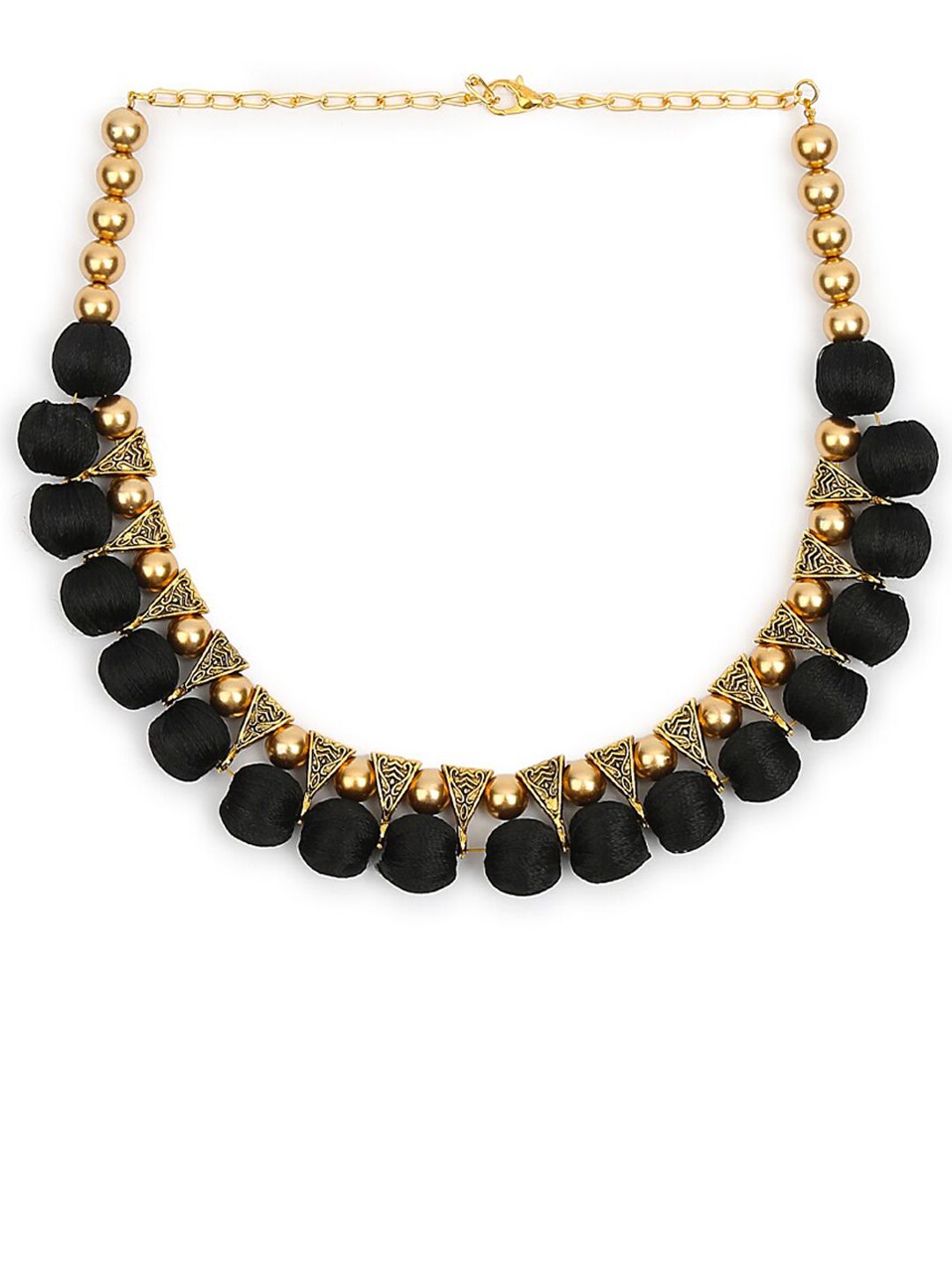 AKSHARA Gold-Plated Black Beaded Handcrafted Choker Necklace Price in India