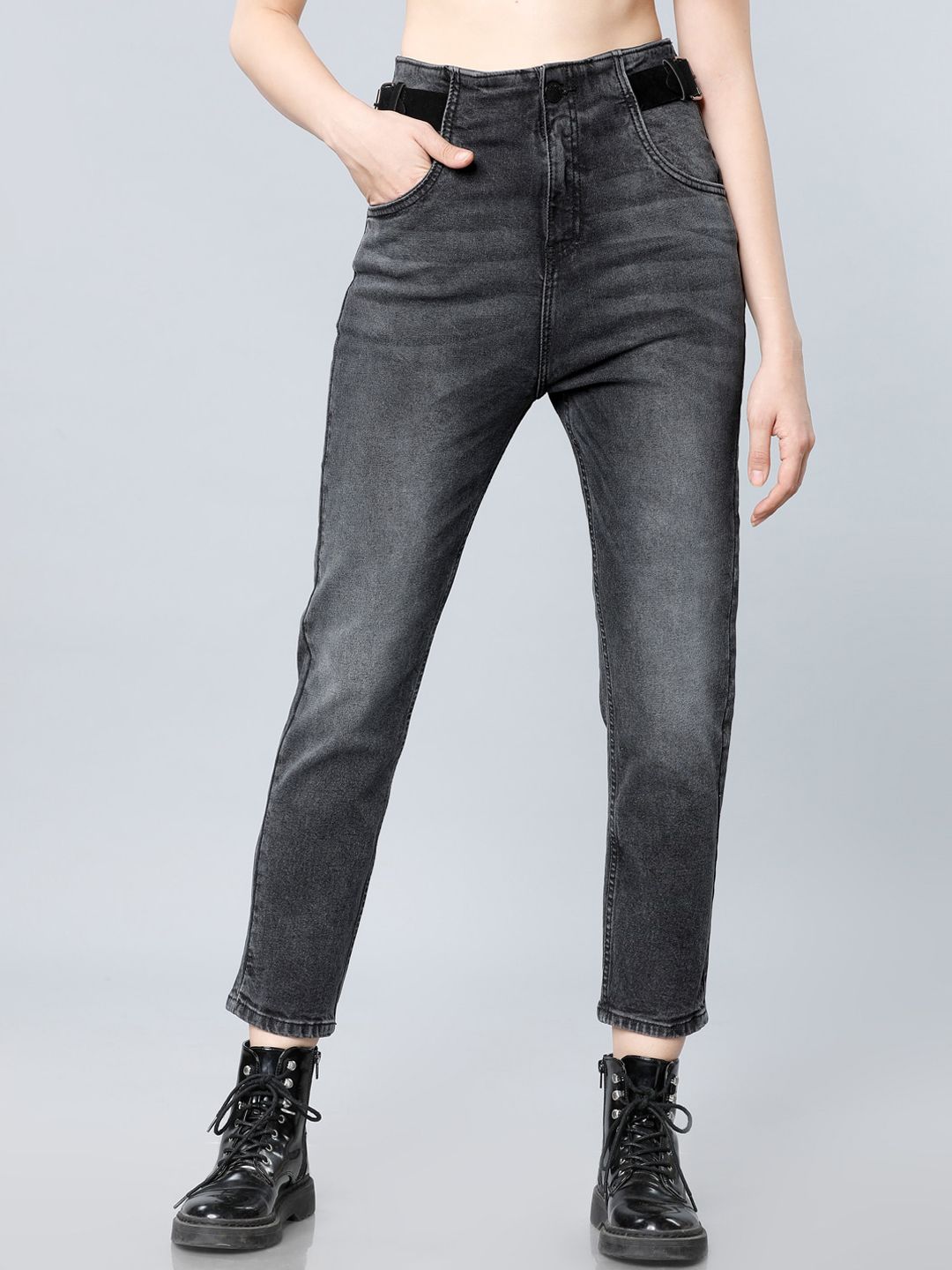 Tokyo Talkies Women Charcoal Grey Slim Fit High-Rise Clean Look Jeans Price in India