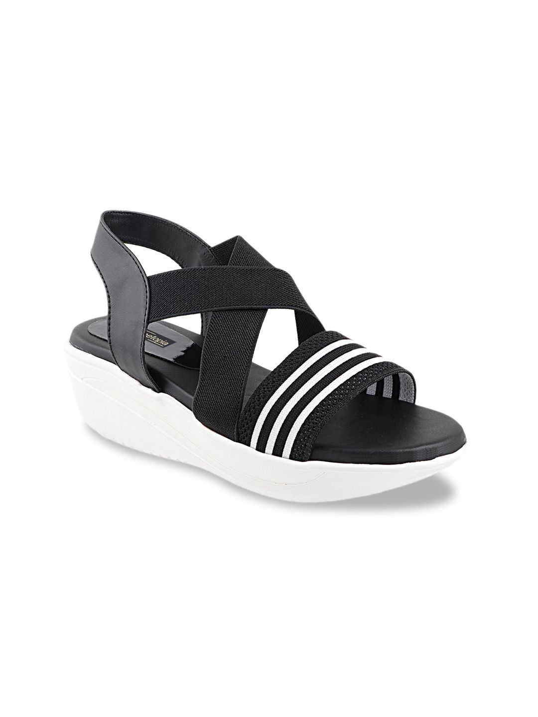 Shoetopia Women Black Striped Sandals Price in India