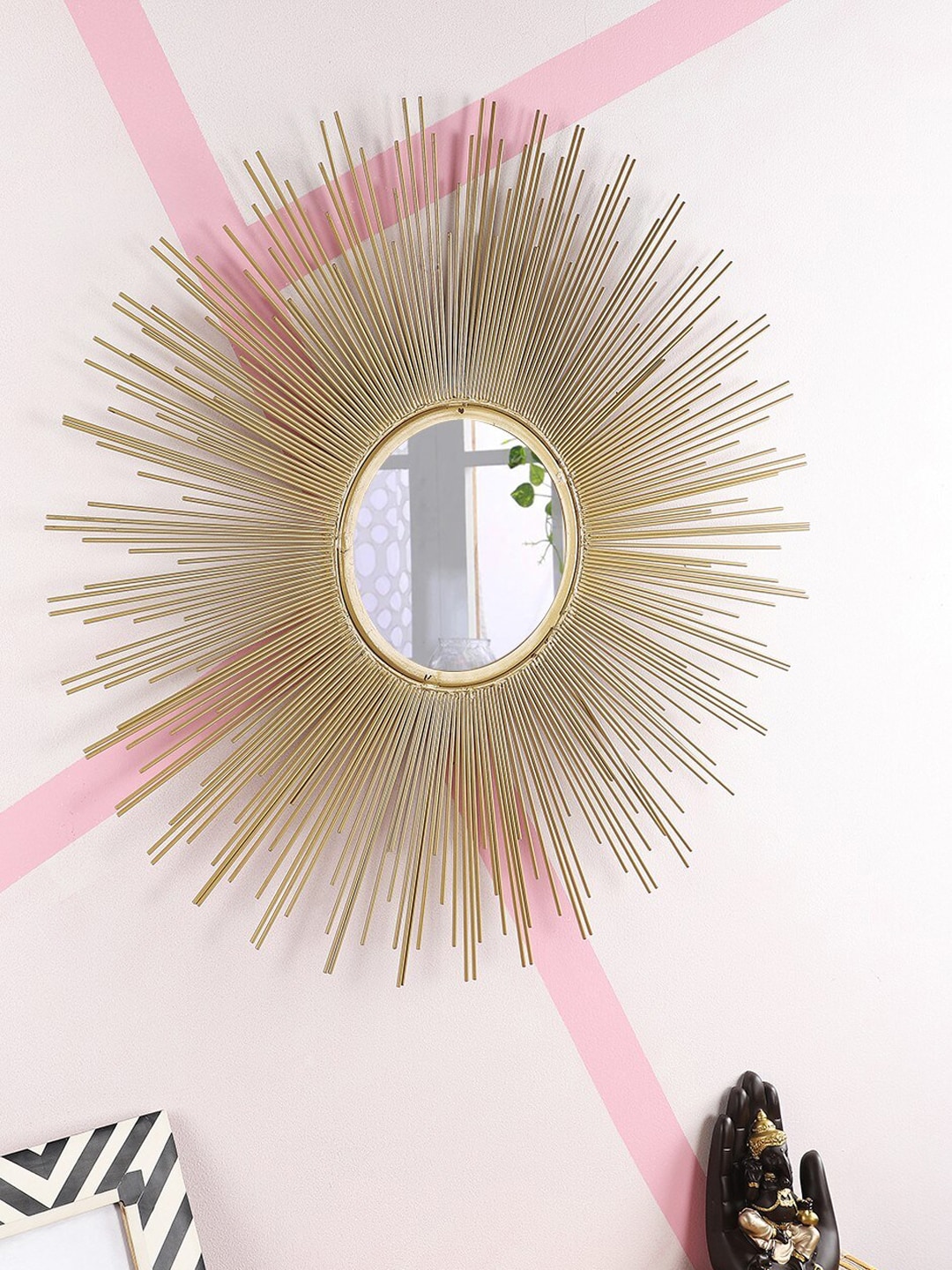 Home Sparkle Gold-Toned Iron Intersecting Circles Wall Mirror Price in India