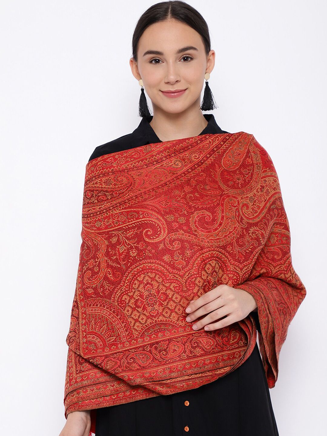 Pashmoda Women Red Woven Design Shawl Price in India