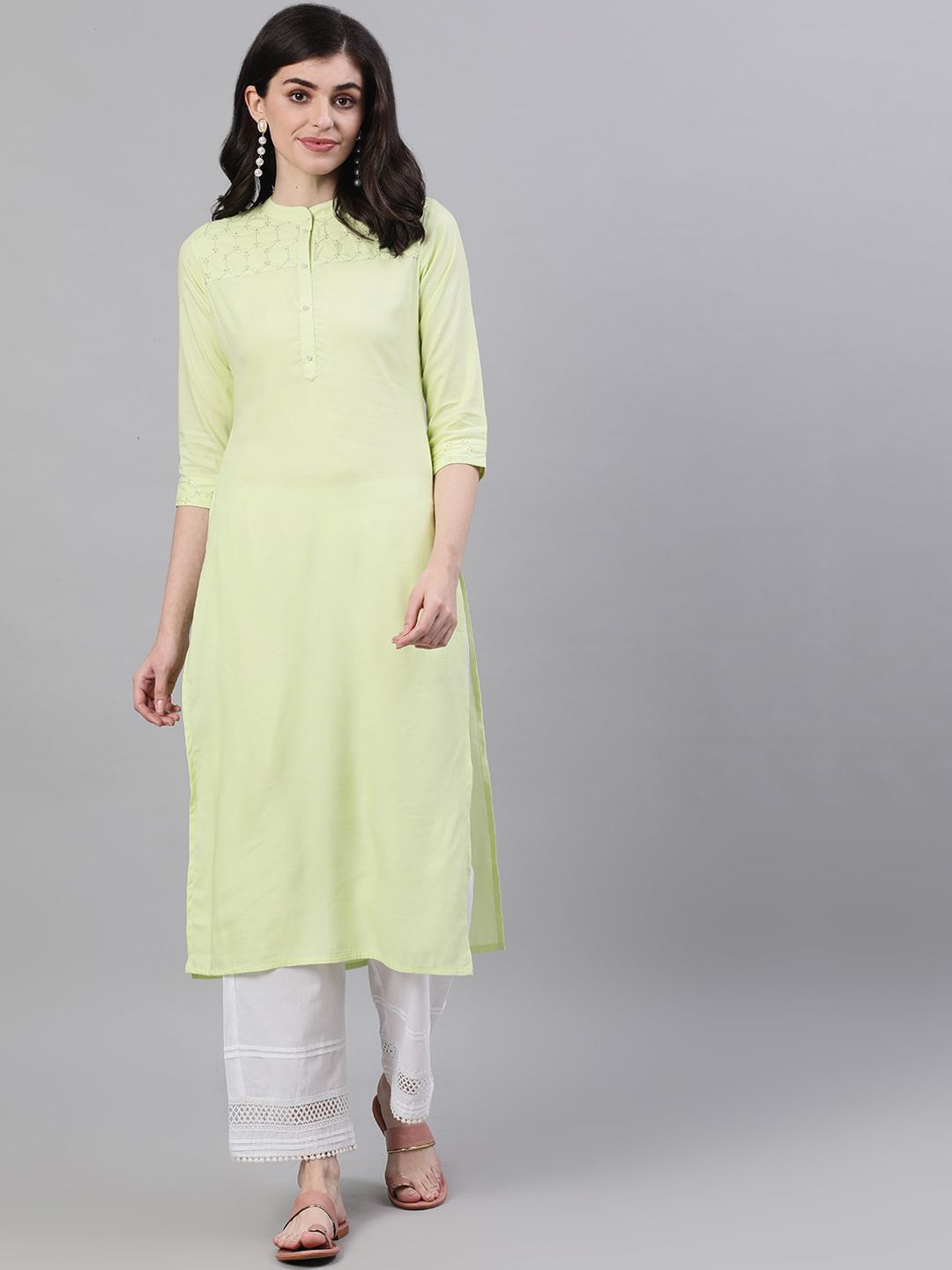 Nayo Women Green Solid Straight Kurta with Sling Bag Price in India