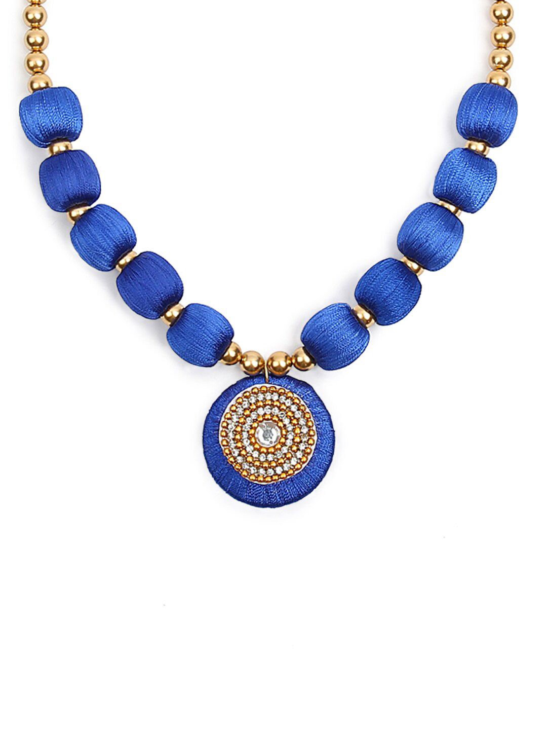 AKSHARA Gold-Toned & Blue Beaded Handcrafted Necklace Price in India