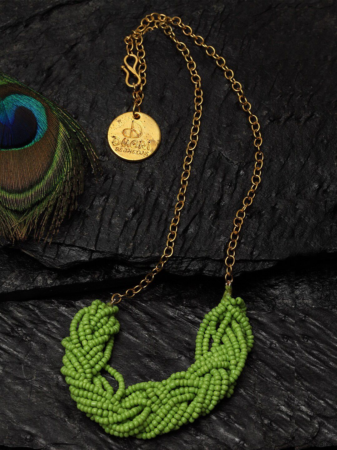 DUGRISTYLE Gold-Plated & Green Handcrafted Necklace Price in India