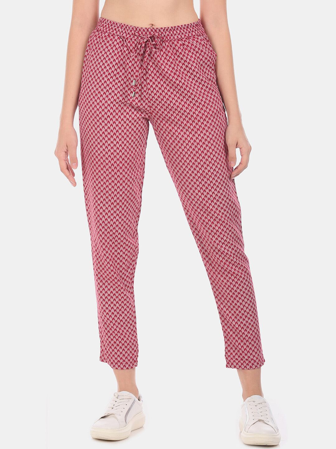 Cherokee Women Red & Grey Regular Fit Printed Regular Trousers