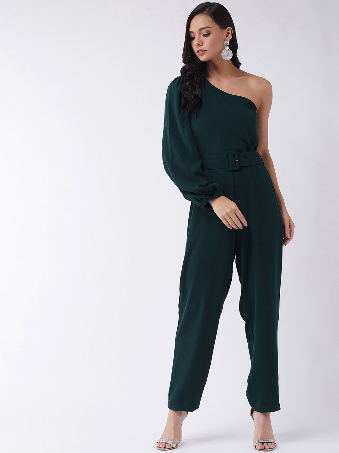 MAGRE Women Green Solid One-Shoulder Basic Jumpsuit Price in India