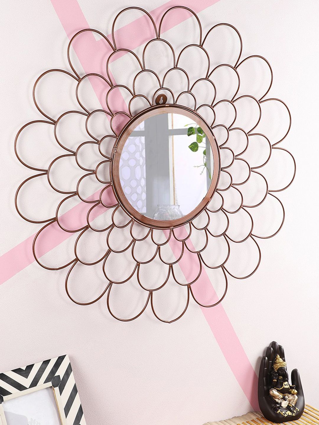 Home Sparkle Copper-Toned Metal Decorative Wall Mirror Price in India