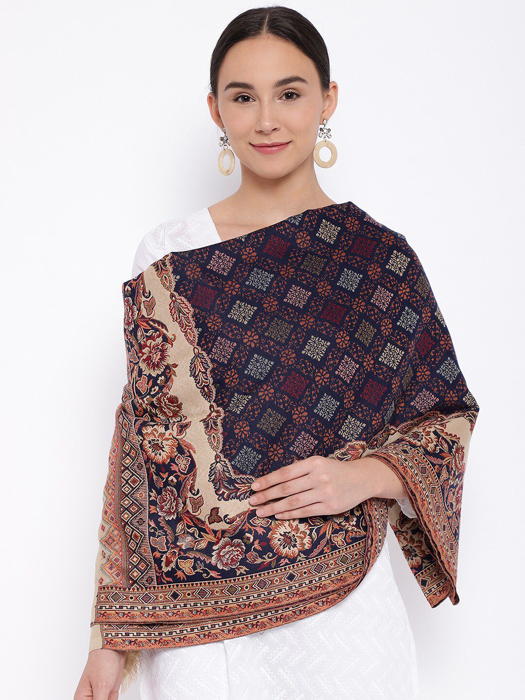 Pashmoda Women Blue Woven Design Shawl Price in India