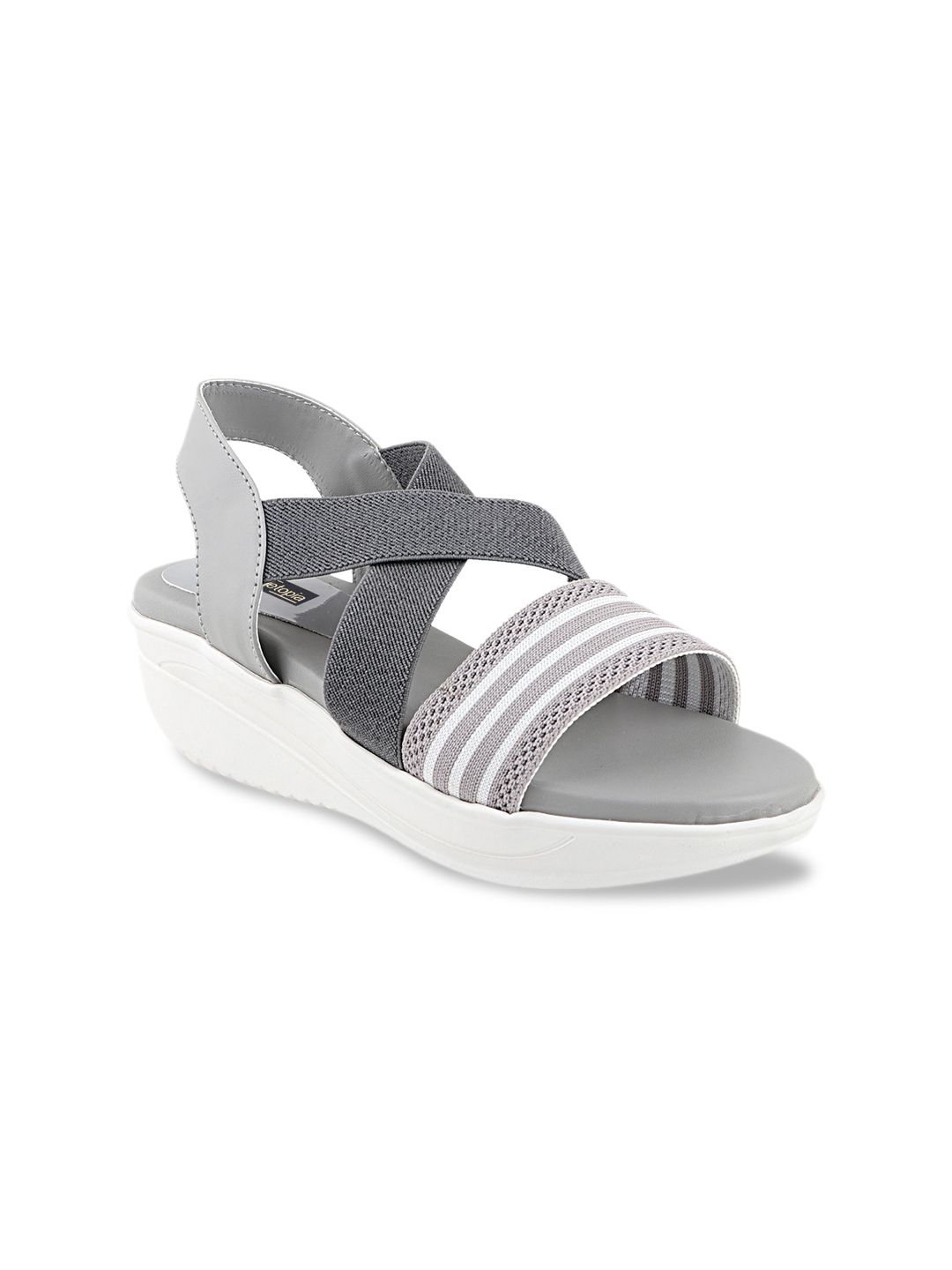 Shoetopia Women Grey & White Striped Comfort Heels Price in India