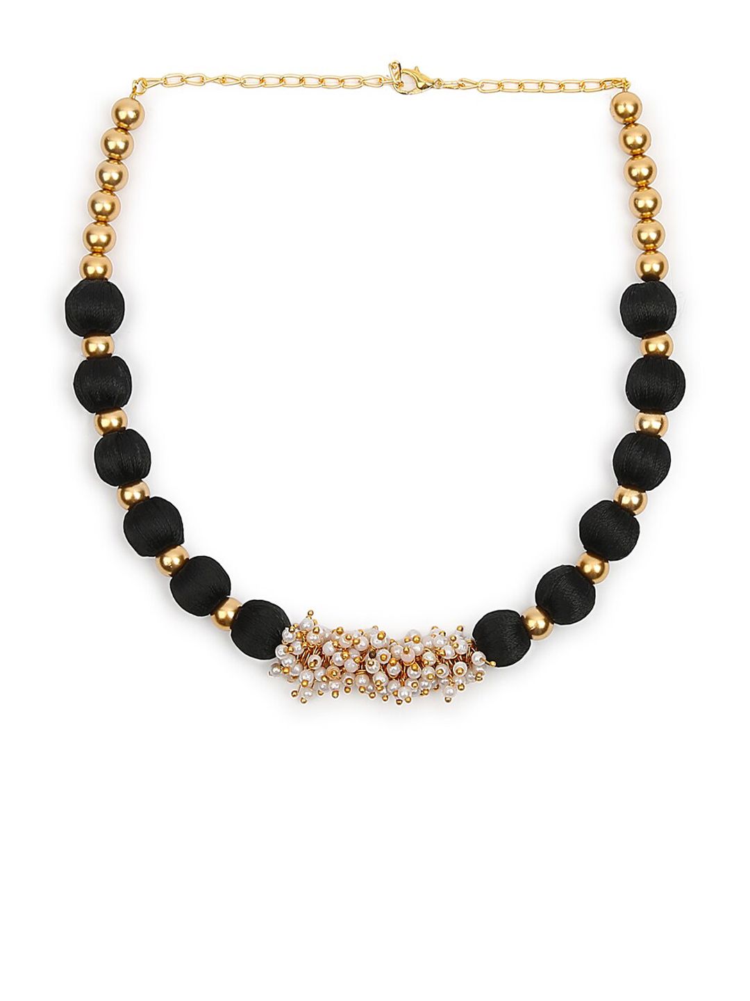 AKSHARA Gold-Colored & Black Beaded Handcrafted Choker Necklace Price in India