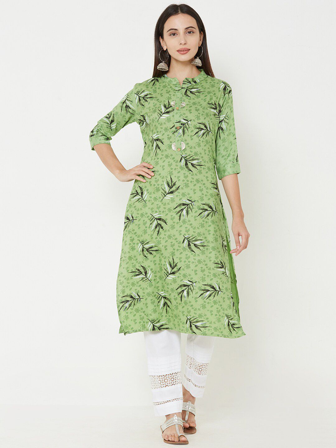 FASHOR Women Green Printed Straight Kurta