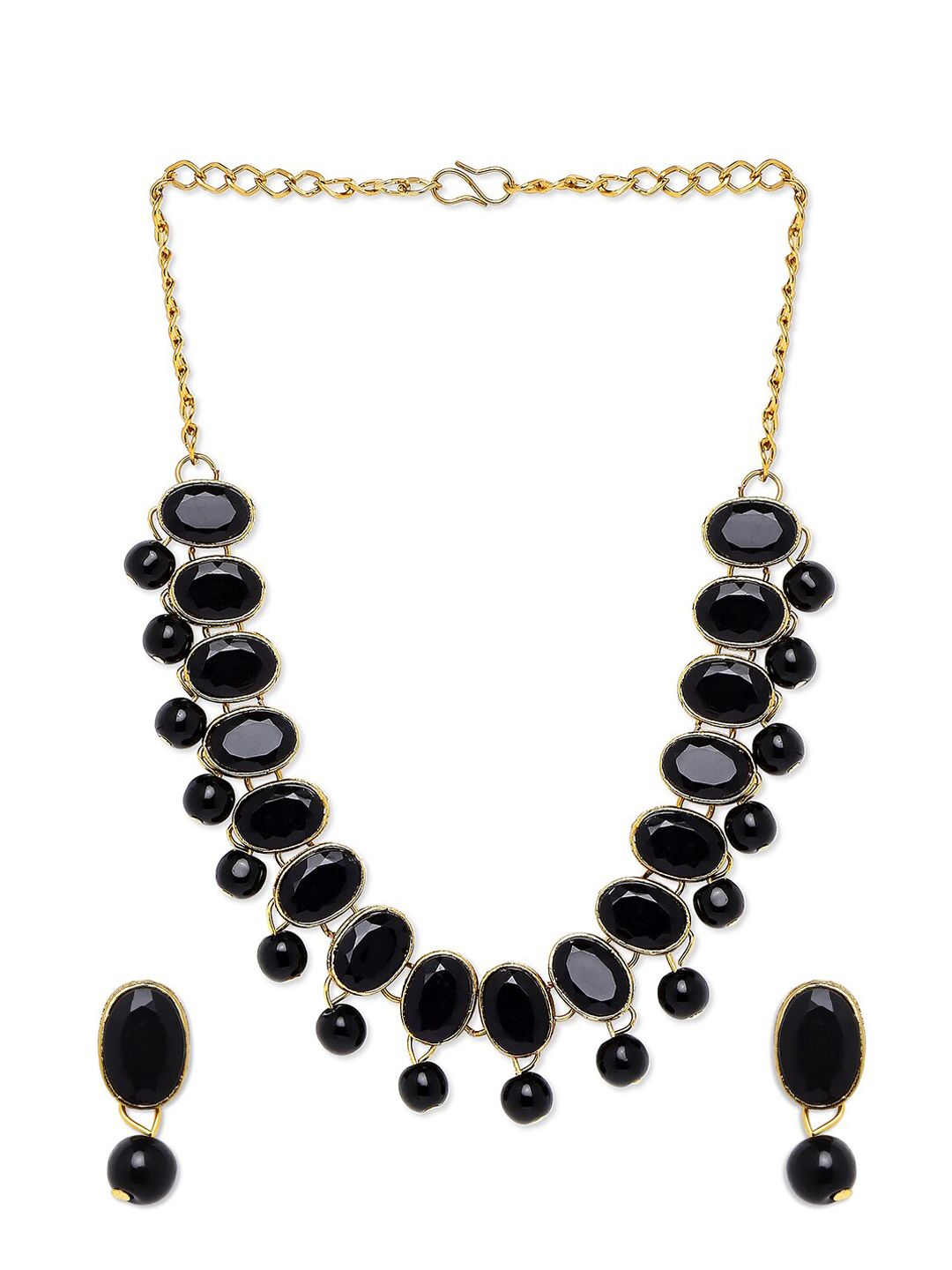 Mahi Black & Gold -Plated Oval Shape Kundan Jewellery Set Price in India