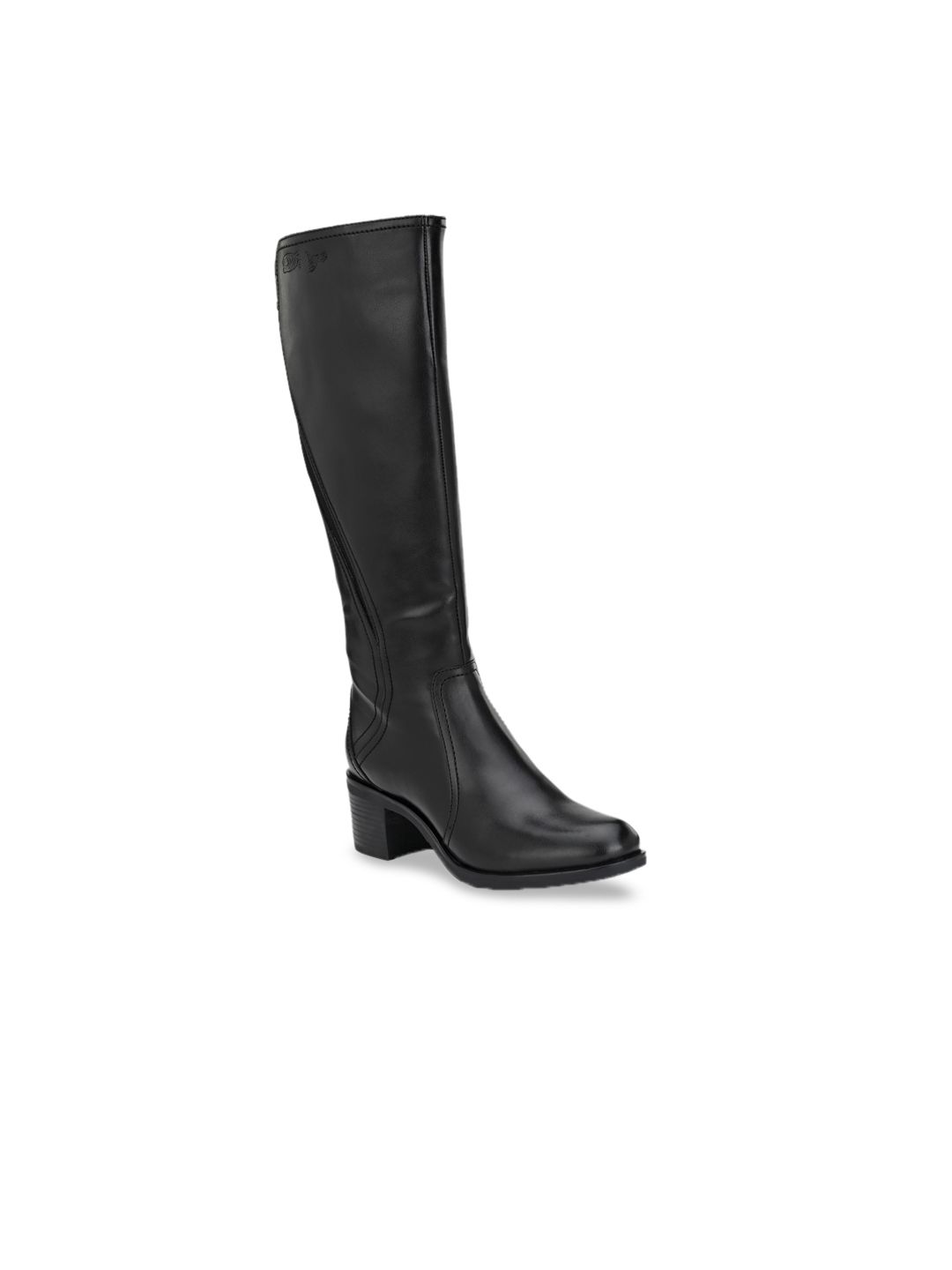 Delize Women Black Solid High-Top Heeled Boots Price in India