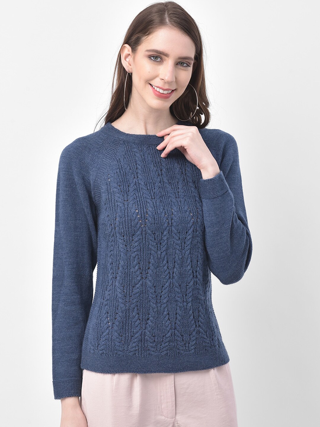 Latin Quarters Women Blue Self-Design Pullover Sweater Price in India