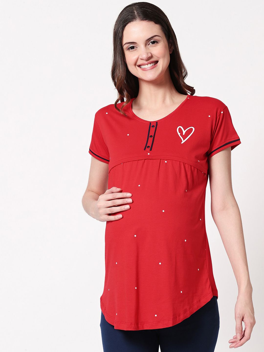 Zeyo Women Red Maternity Lounge T-shirt Price in India