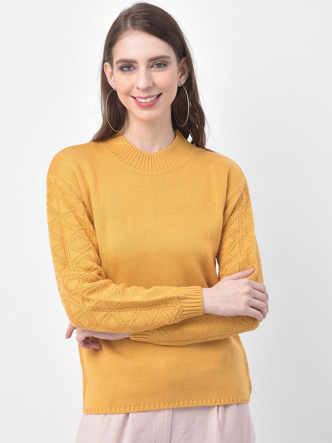 Latin Quarters Women Yellow Self-Design Pullover Sweater Price in India