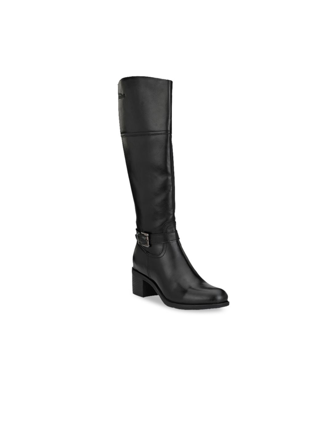 Delize Women Black Solid Heeled Boots Price in India