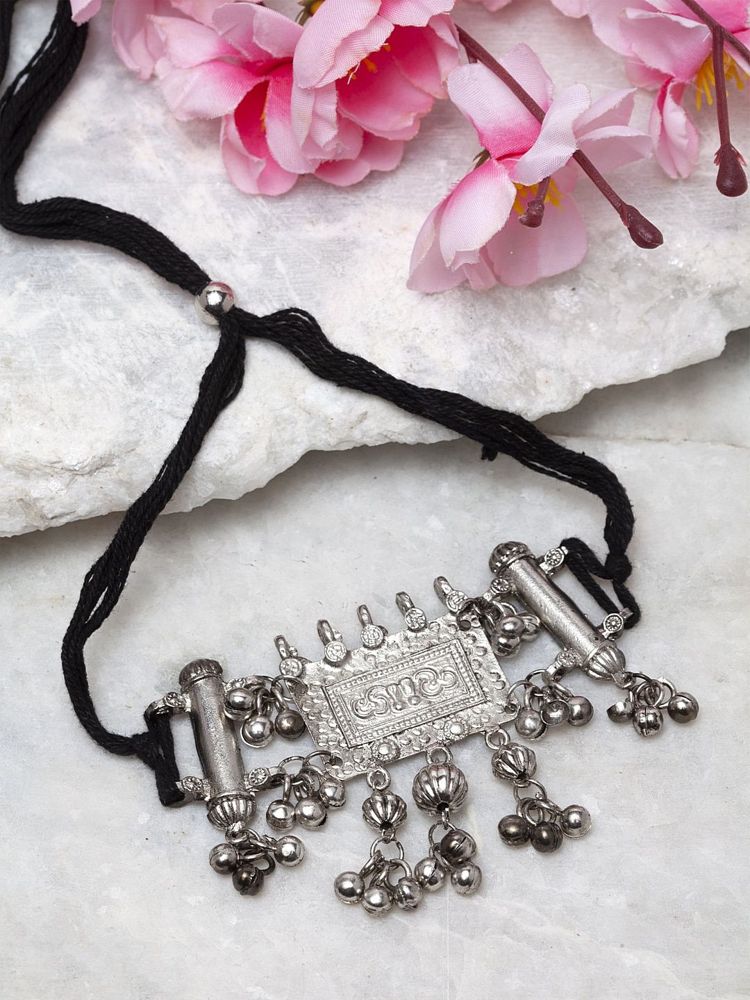 Moedbuille Silver Oxidised Tribal Necklace Price in India
