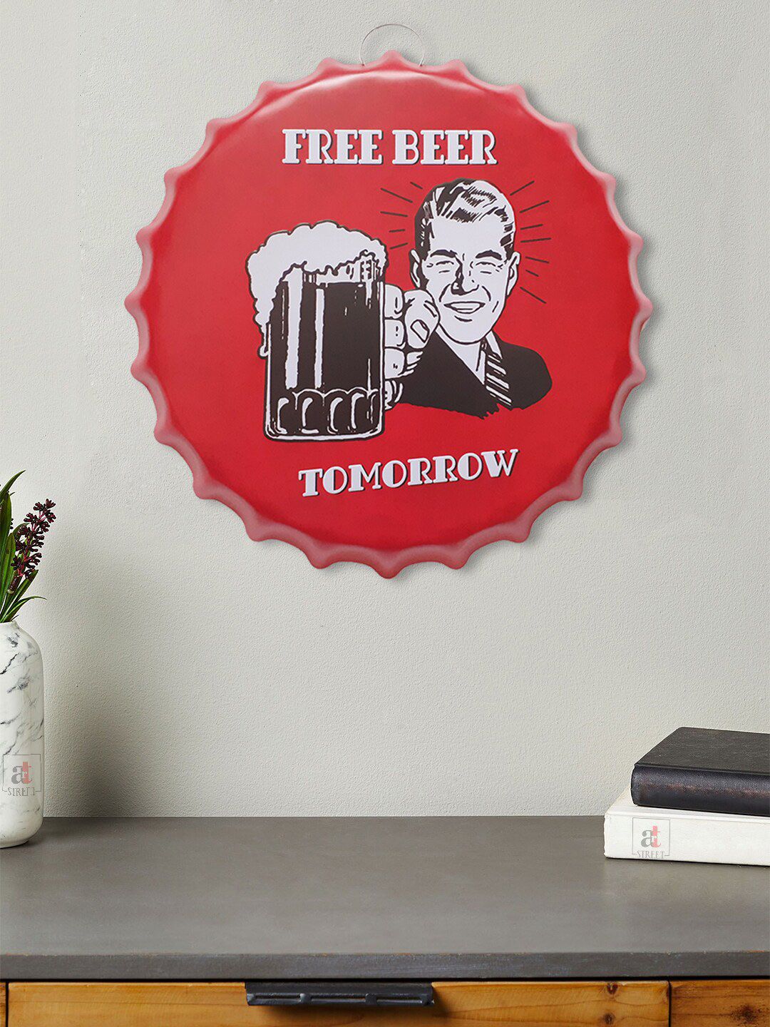 Art Street Red & White Free Beer Tomorrow Printed Wall Decor Price in India