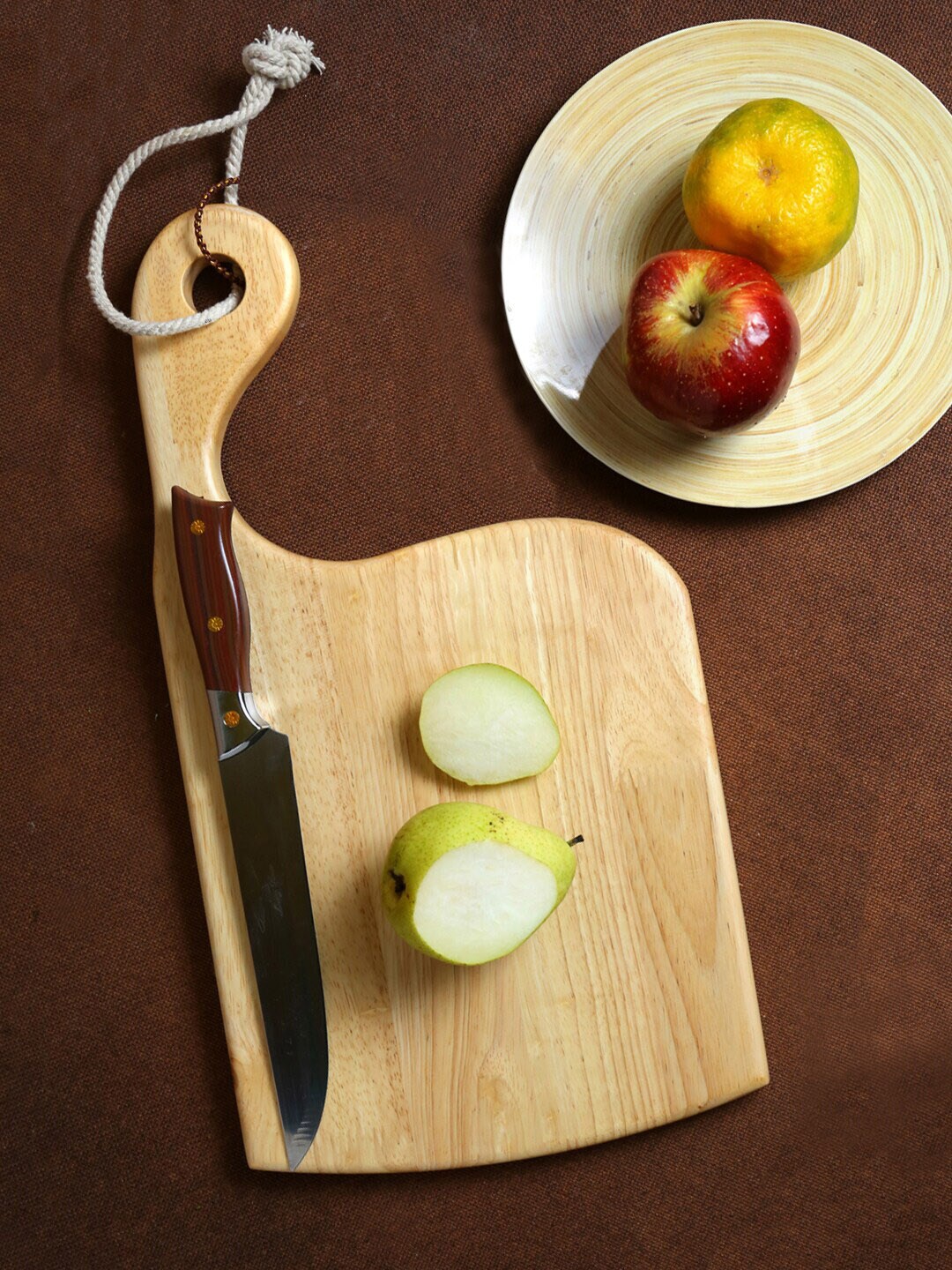 Safal Beige Pure Natural Rubber Wood Side Handled Chopping Board Price in India