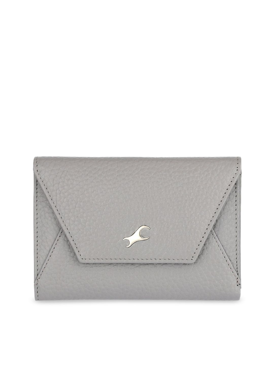 Fastrack Women Grey & Grey Self Design Two Fold Leather Wallet Price in India
