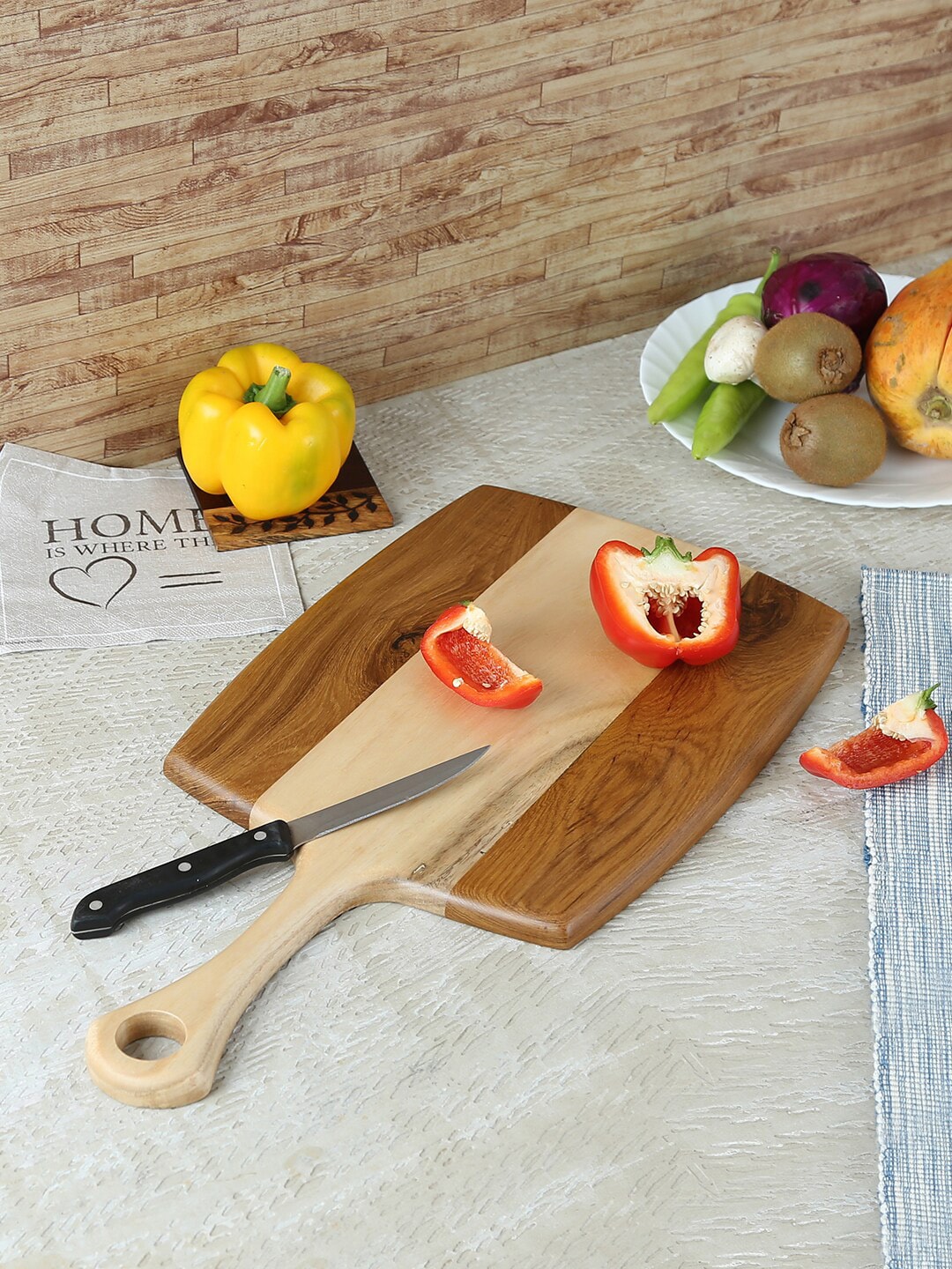 Safal Beige & Brown Pure Natural Wooden Two Tone Effect Long & Strong Sustainable Chopping Board Price in India