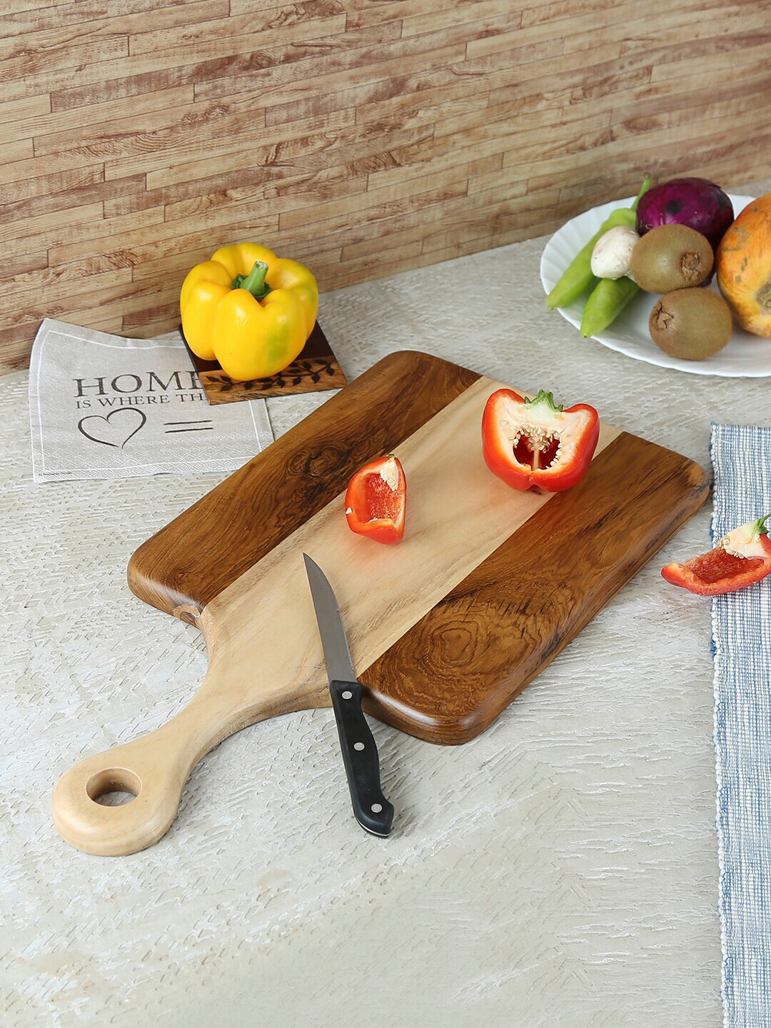 Safal Beige & Brown Two Tone Effect Pure Natural Rubber wood Long & Strong Sustainable Chopping Board Price in India