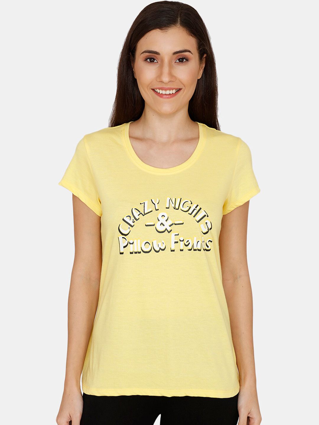 Zivame Women Yellow Printed Lounge T-Shirt Price in India