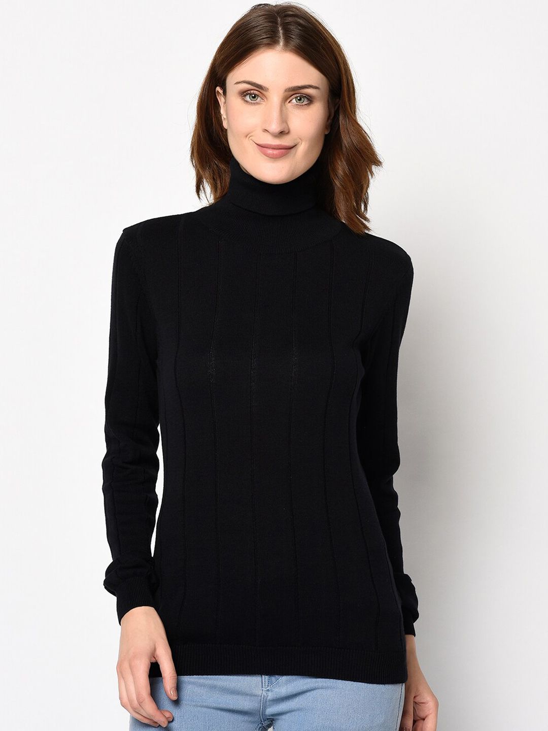 98 Degree North Women Black Striped Sweater Price in India