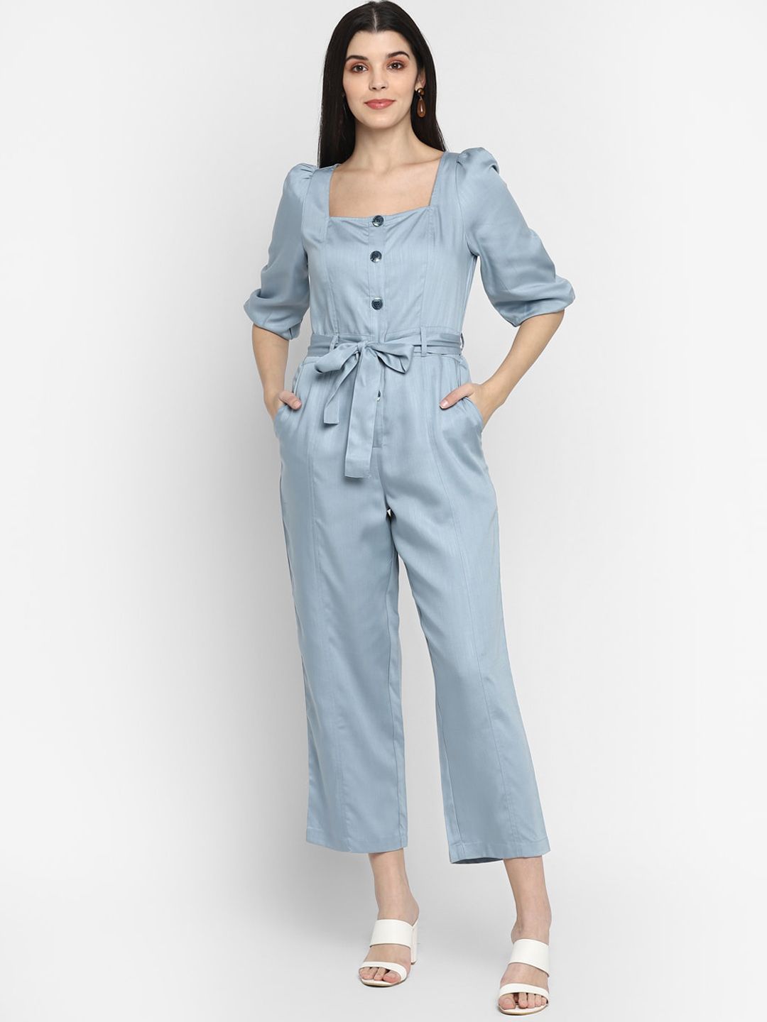 FOSH Women Blue Solid Jumpsuit Price in India