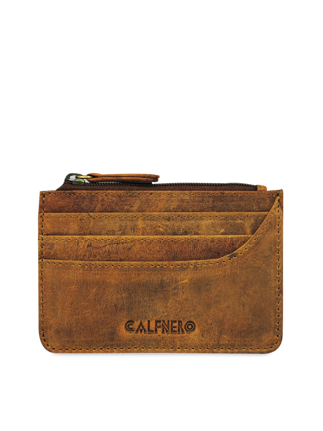 CALFNERO Unisex Brown Solid Genuine Leather Card Case wallet Price in India
