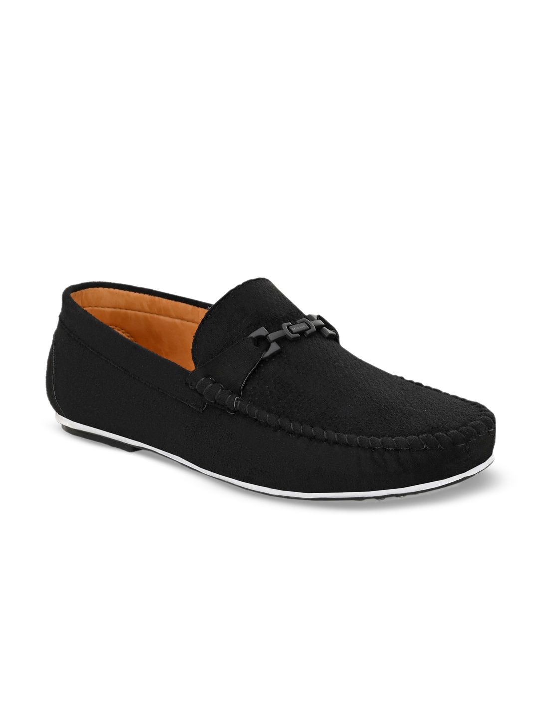 Mactree Men Black Textured Suede Loafers