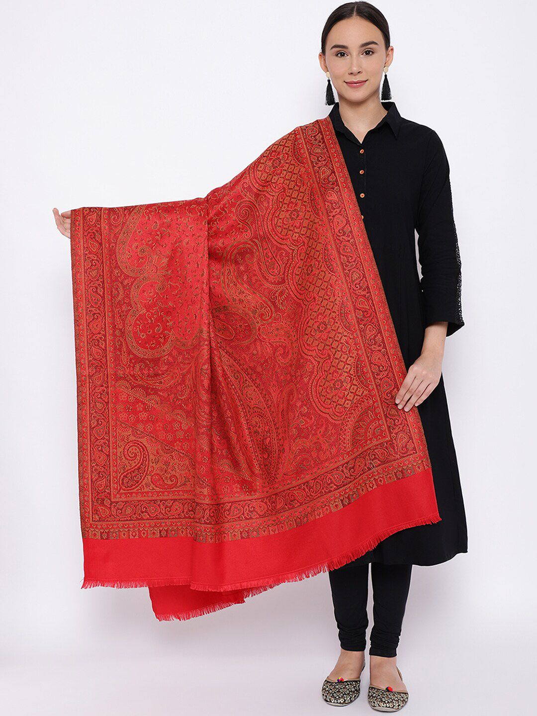 Pashmoda Women Red Woven-Design Jamawar Shawl Price in India