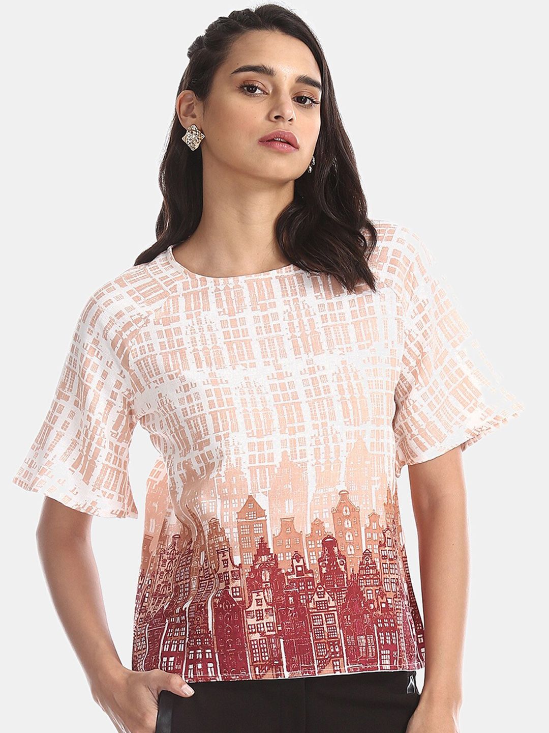 Bronz Women Cream-Coloured Printed Top