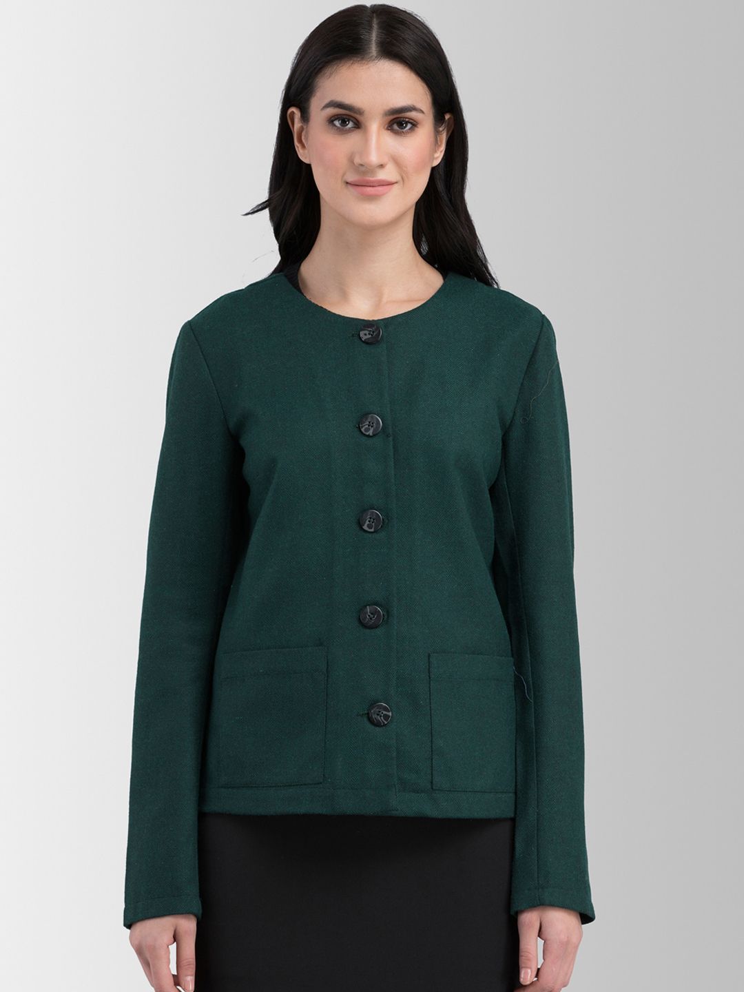 FableStreet Women Green Solid Tailored Jacket Price in India