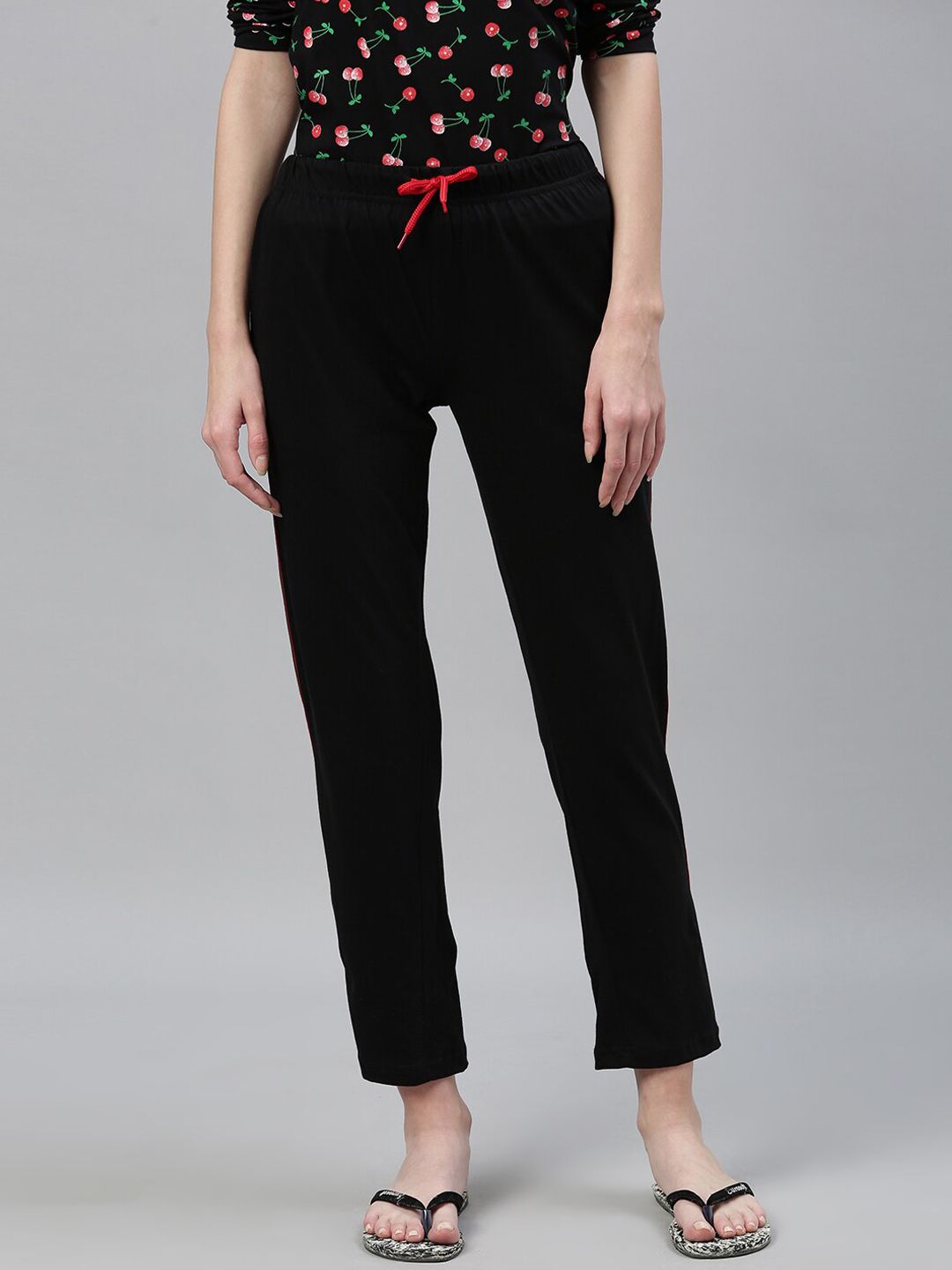 Kryptic Women Black Solid Cotton Lounge Pants Price in India