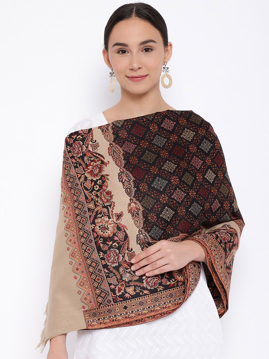 Pashmoda Women Black Woven Design Shawl Price in India