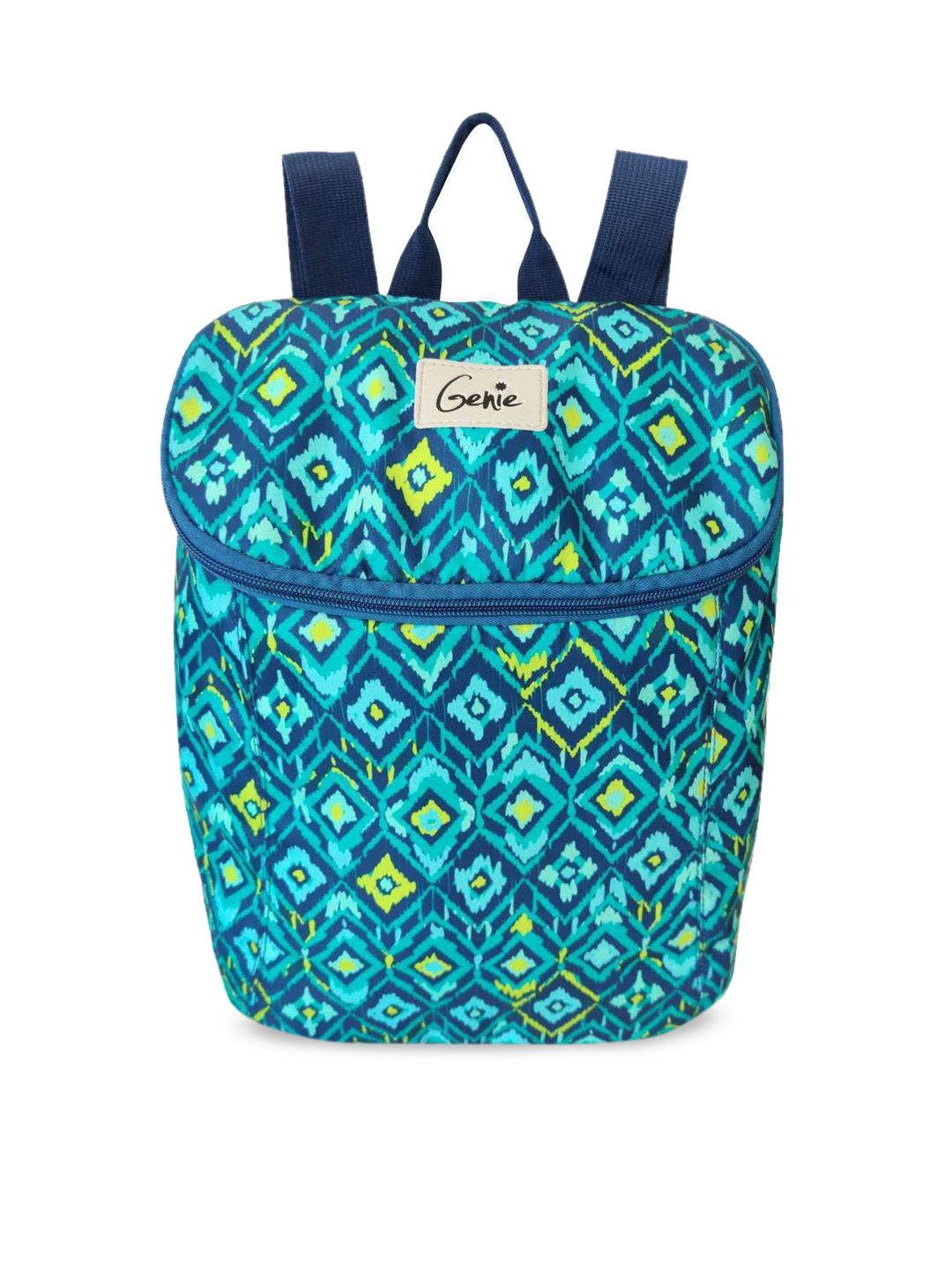 Genie Unisex Teal Blue & Yellow Geometric Backpack Price in India