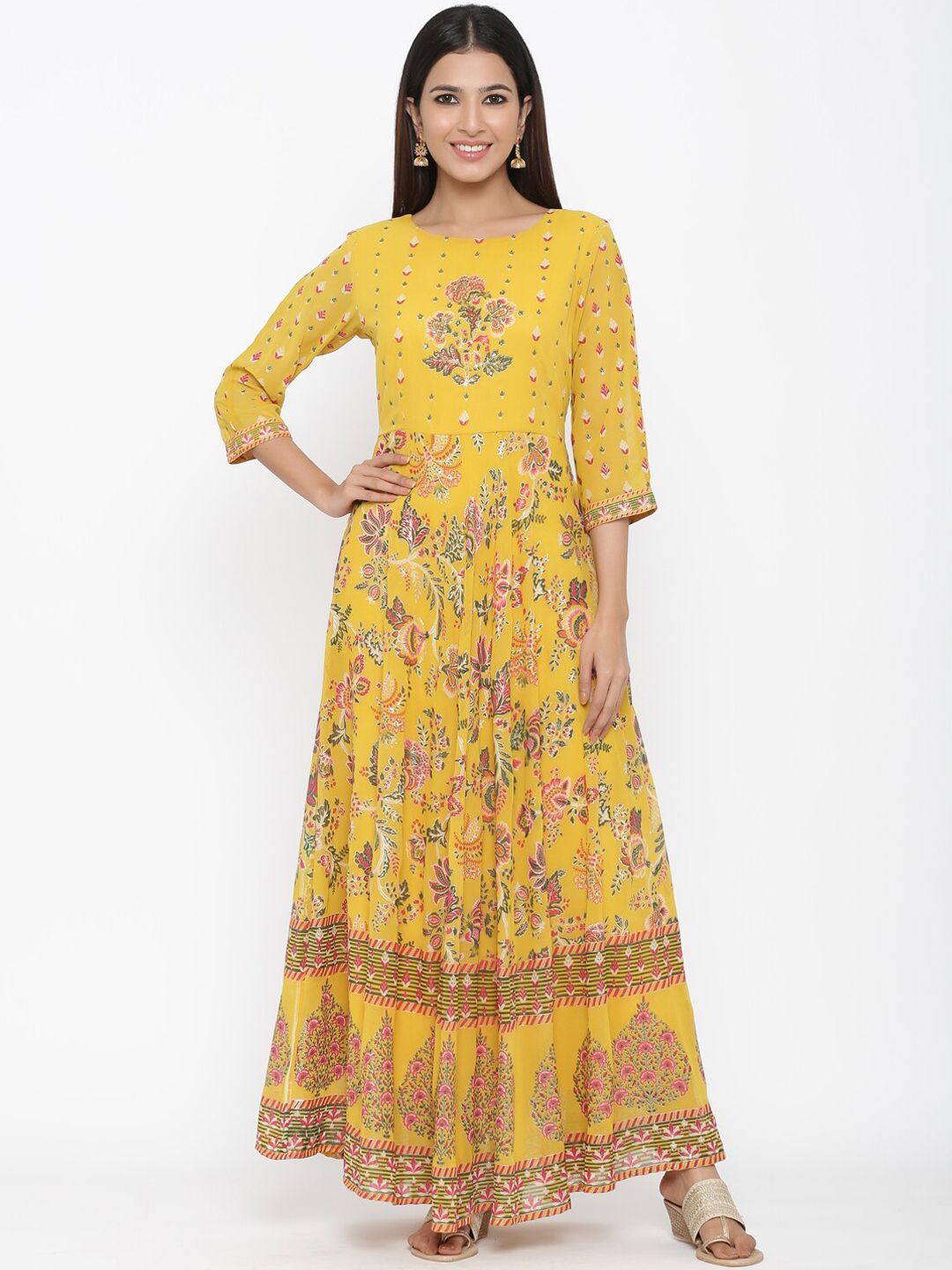 Juniper Women Mustard Yellow Printed Maxi Dress