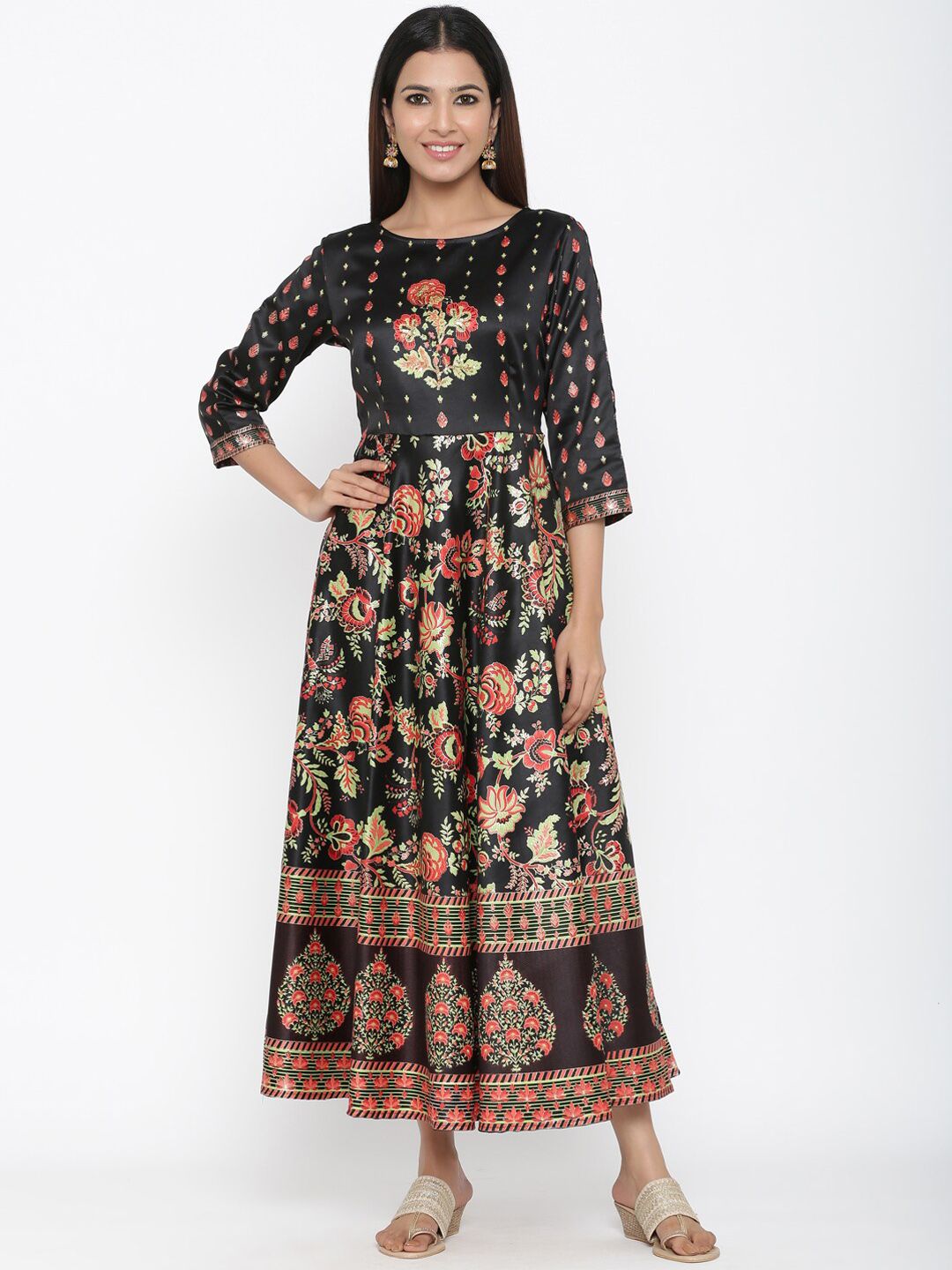 Juniper Women Black & Red Printed Maxi Dress Price in India