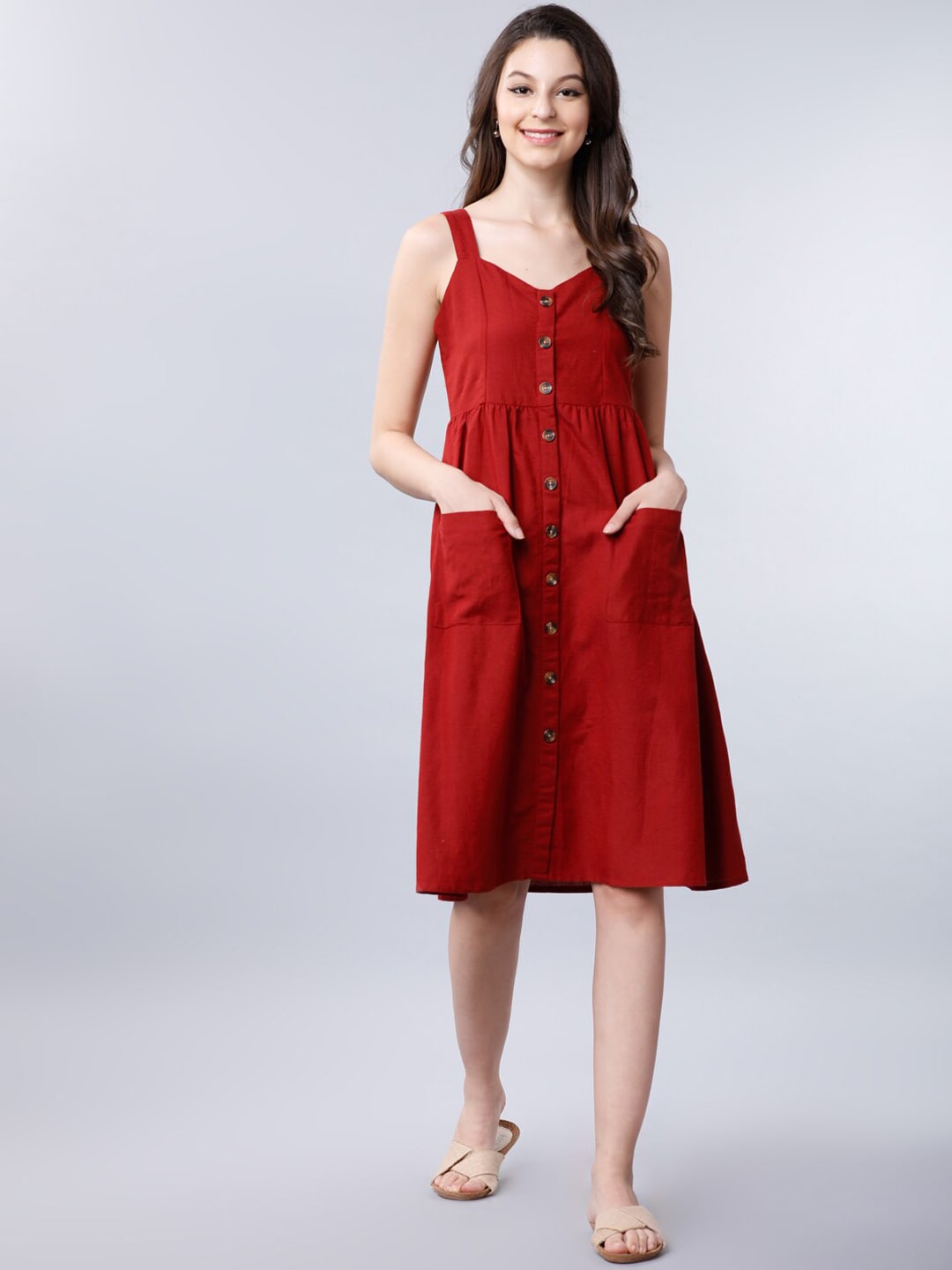 Tokyo Talkies Women Rust Solid A-Line Dress Price in India