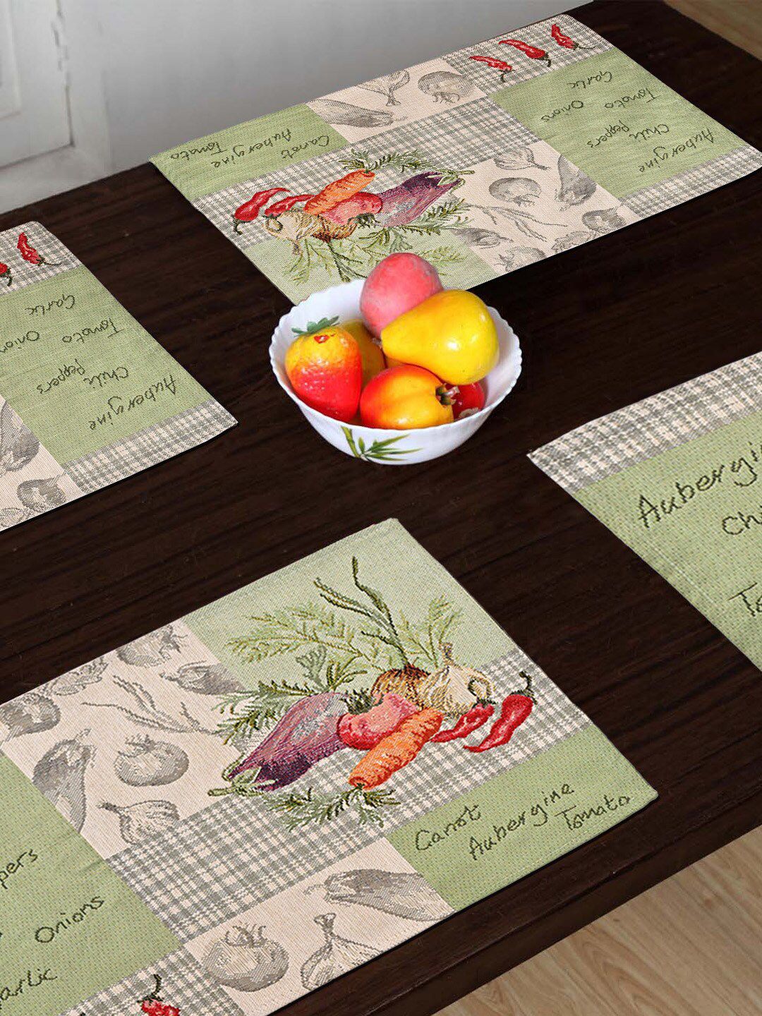 AVI Living Green Set of 4 Jaquard Woven Vege Dining Table Mats Price in India