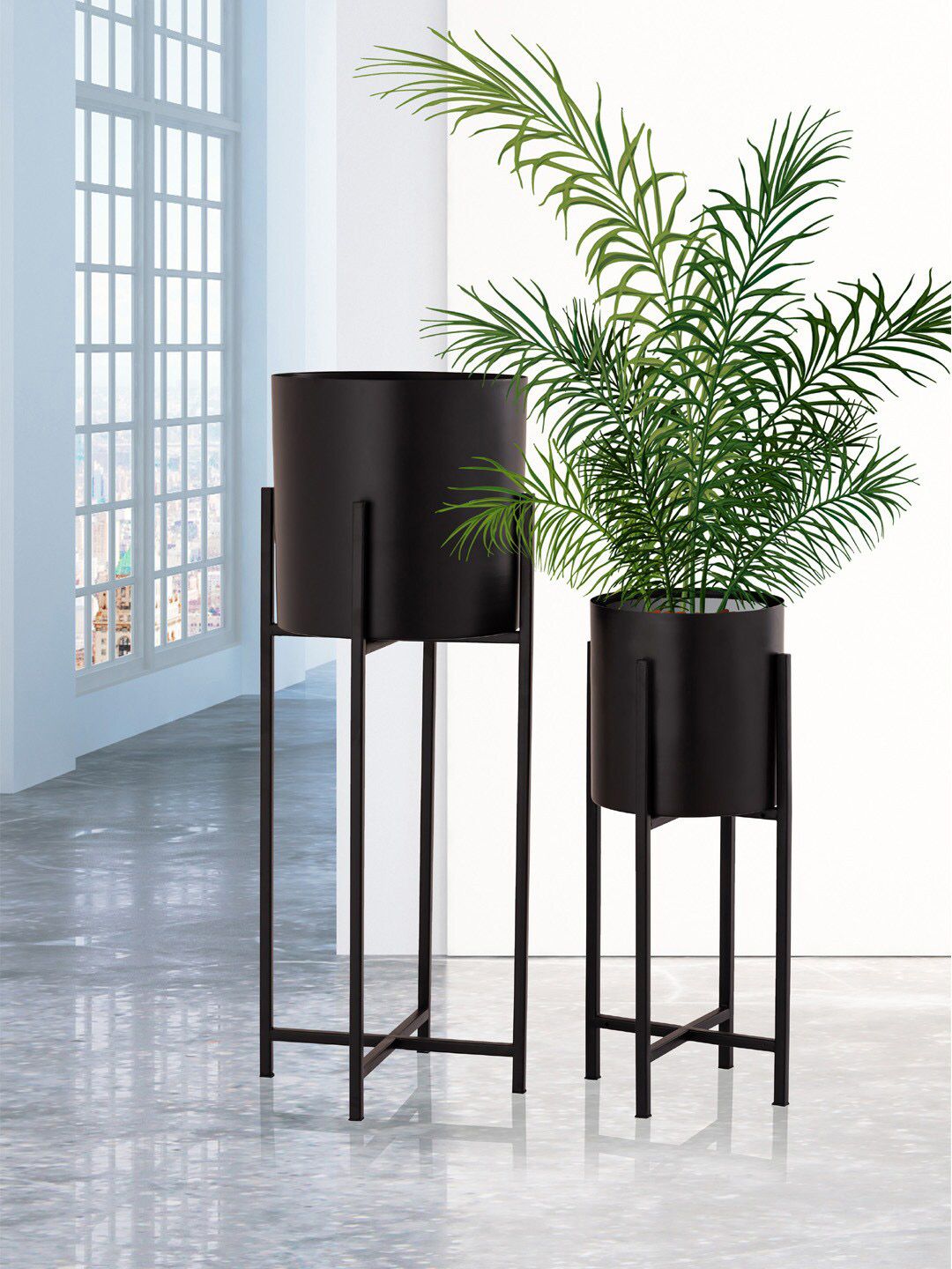 Aapno Rajasthan Black Set of 2 Solid Planters with Stand Price in India