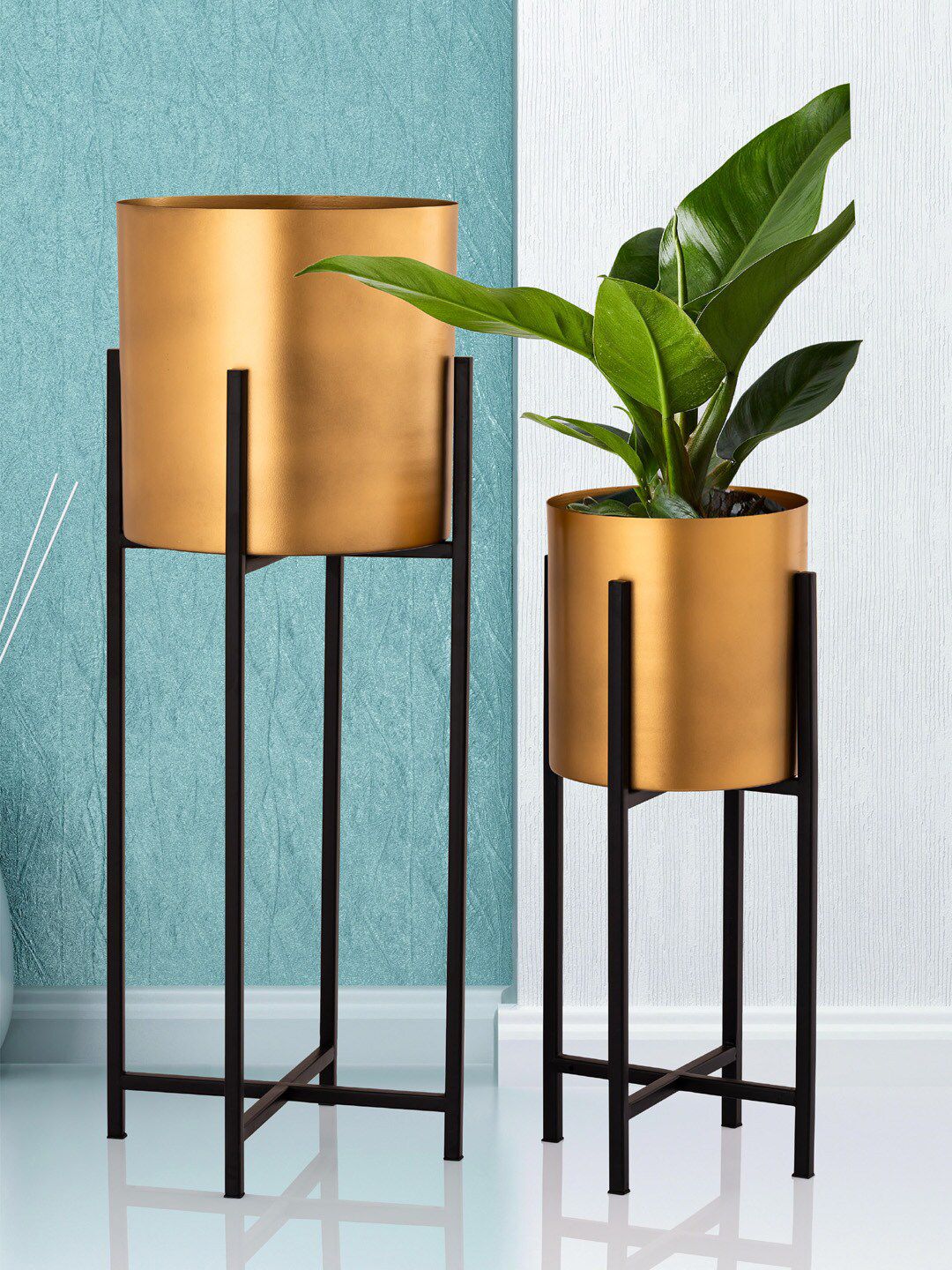 Aapno Rajasthan Set of 2 Gold Toned Metal Planters Price in India