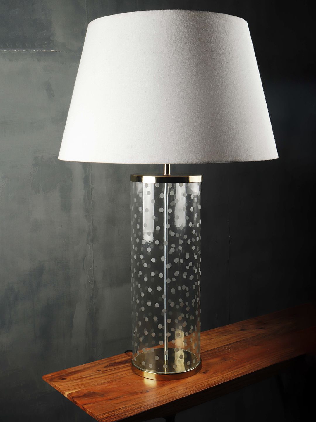 Grated Ginger White Textured Polka Straw Table Lamp Price in India
