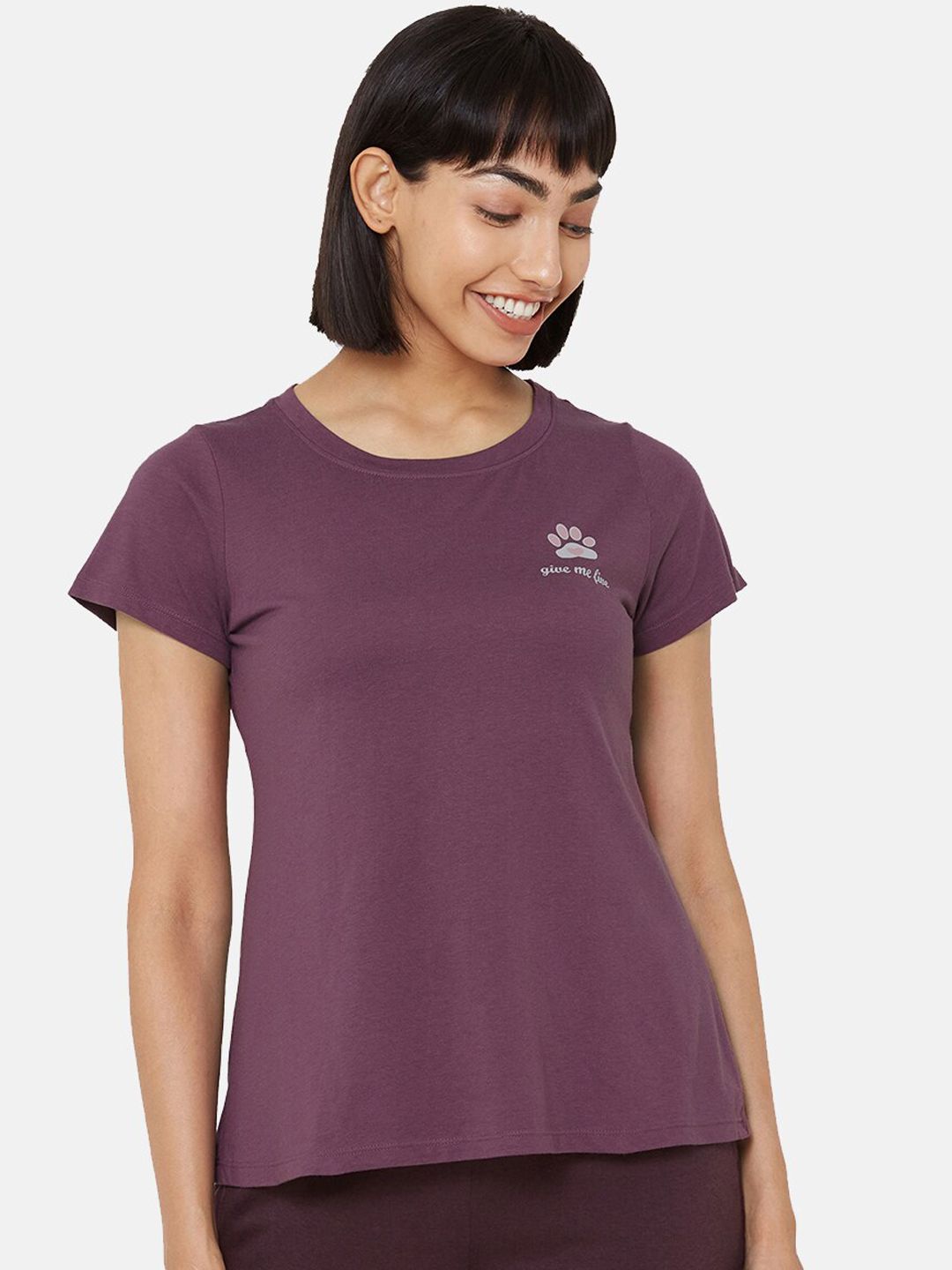 Soie Women Purple & Blue Solid Lounge T-shirt Price in India