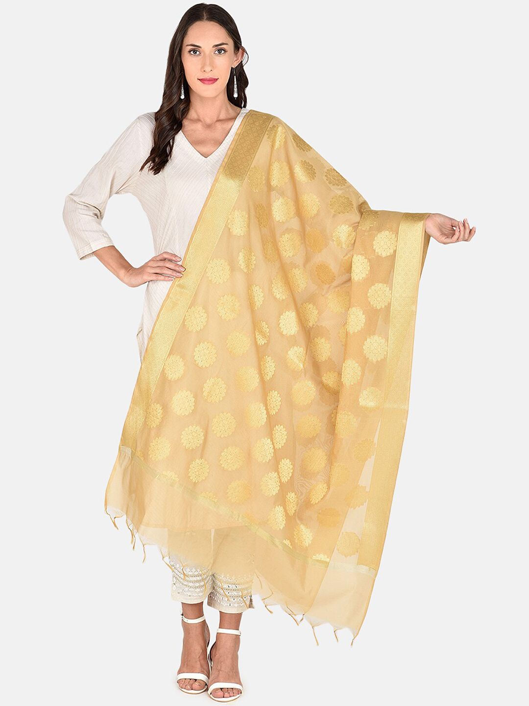 Dupatta Bazaar Gold-Toned Woven Design Dupatta Price in India