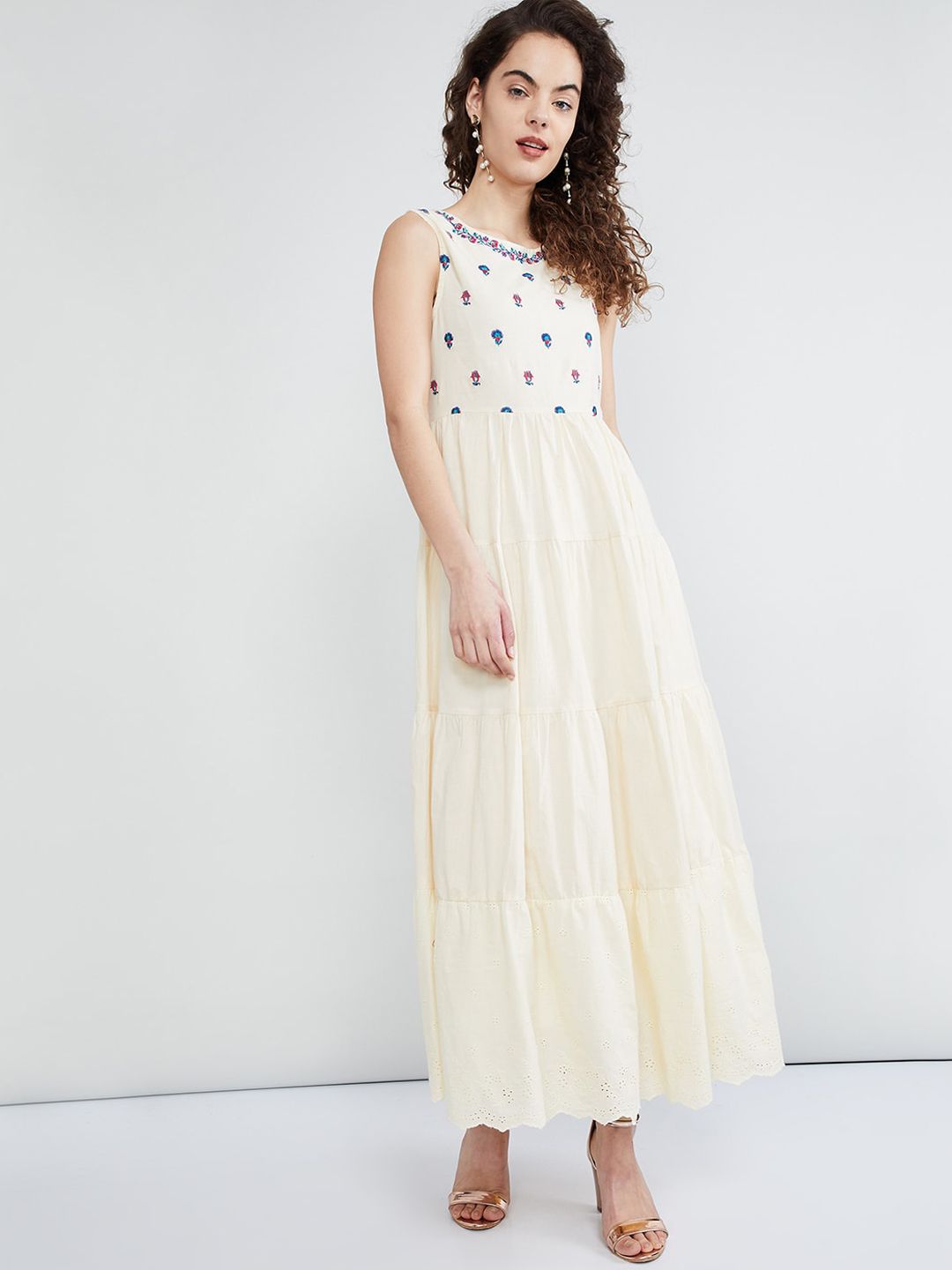 max Women Off-White Embroidered Maxi Dress