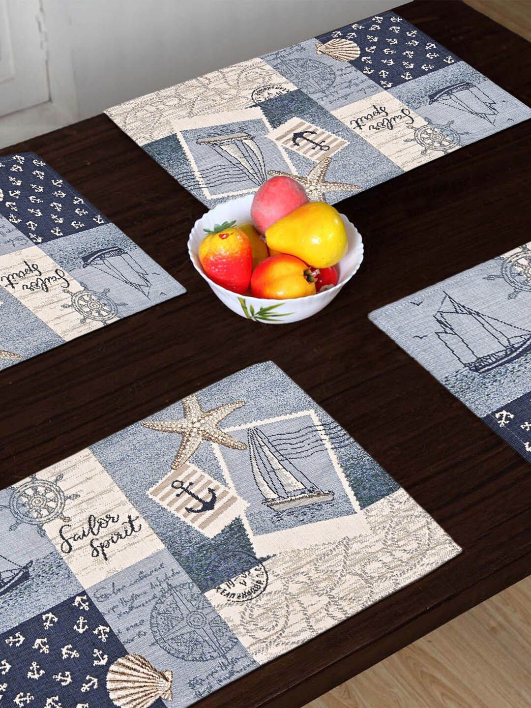 AVI Living 4 Pieces Blue & Beige Traveller Spirit Printed Table Mats Price in India